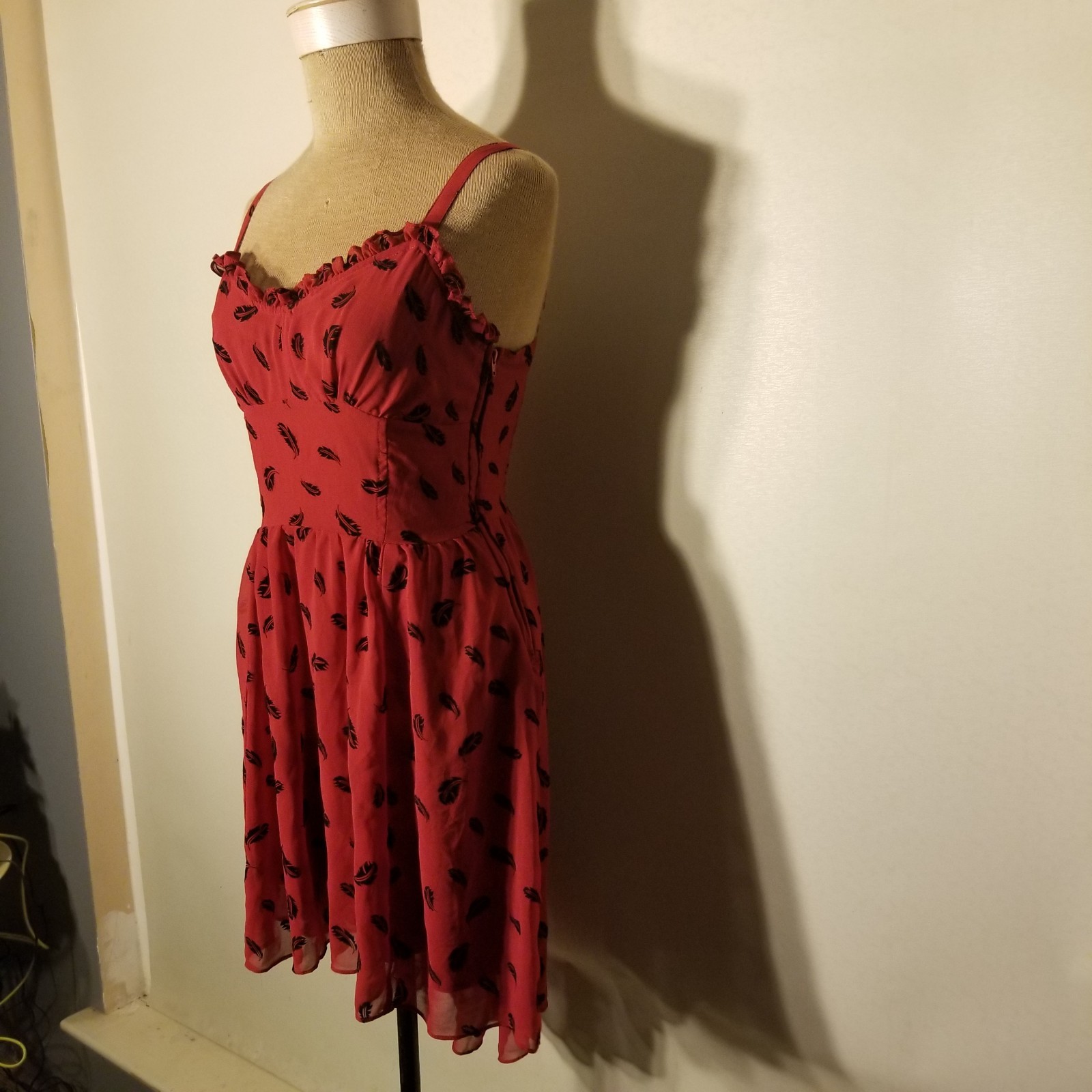 Royal Bones Red Feather Print High-Low Dress Size Small