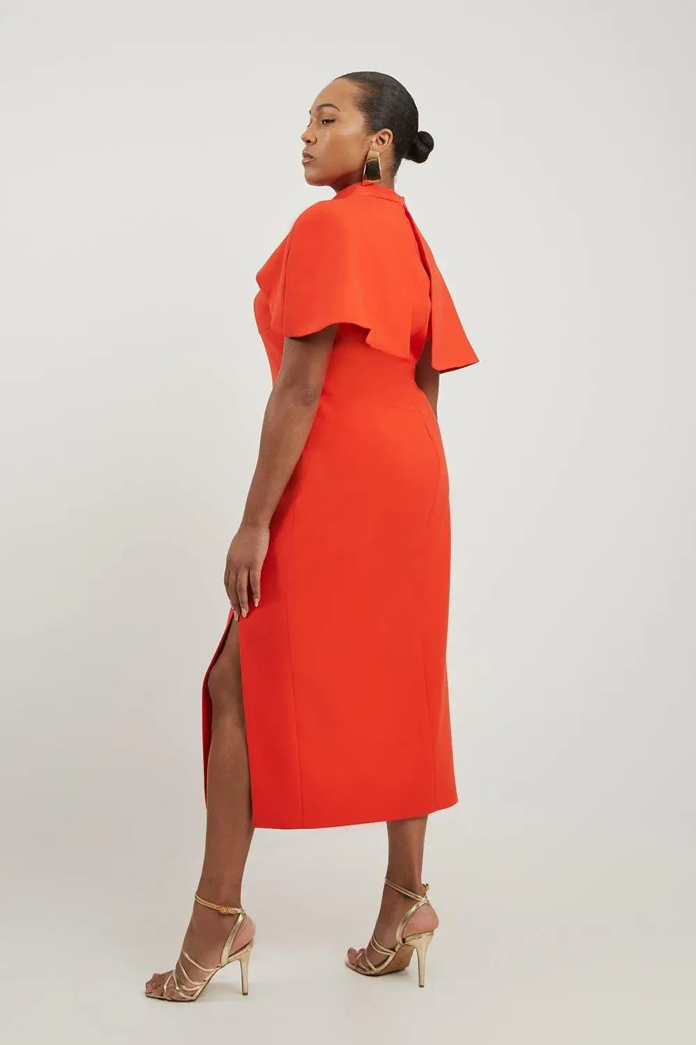Karen Millen Plus Size Compact Stretch Caped Cap-Sleeved Neck Tie Dress US20