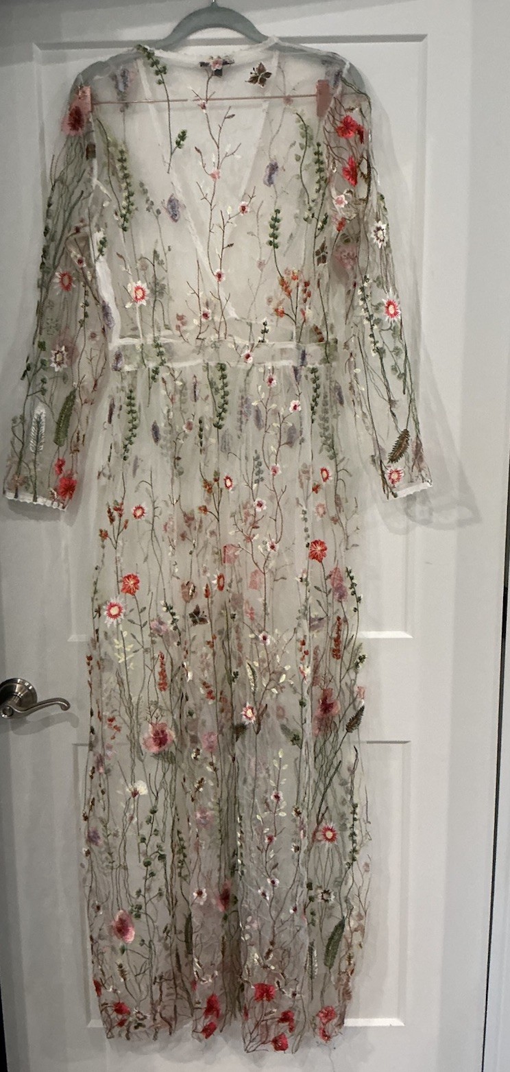 Cleo Mesh Multicolor Floral Embroidered Full Length Dress Women Large BOHO CHIC