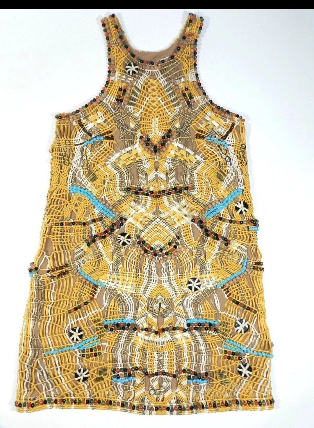 Diane Von Furstenburg Size 10 Crochet Beaded Geometric Shift Dress Sheer