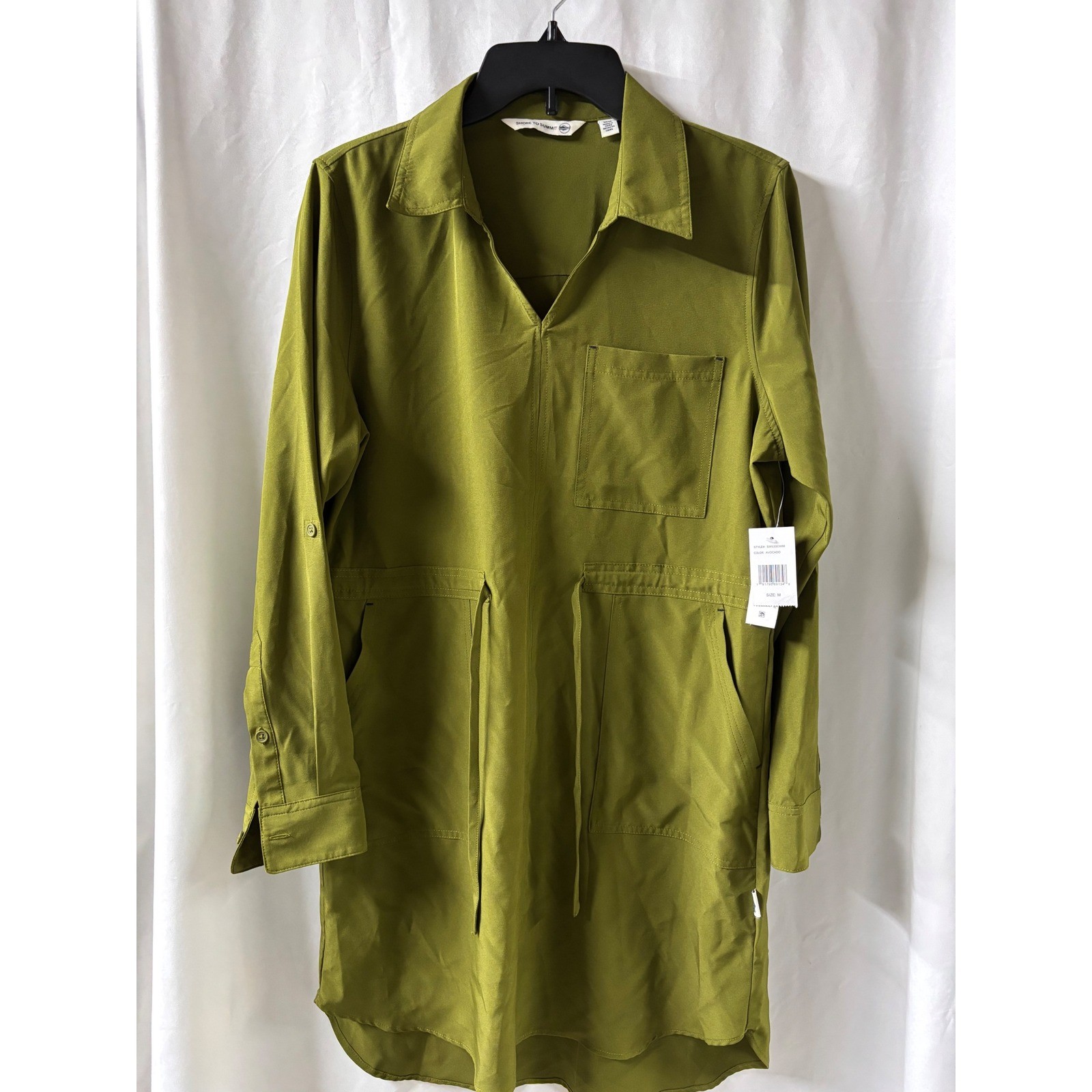 Shore to Summit NWT Women’s Olive Green Vneck w/ collar LS Utility Dress Size M