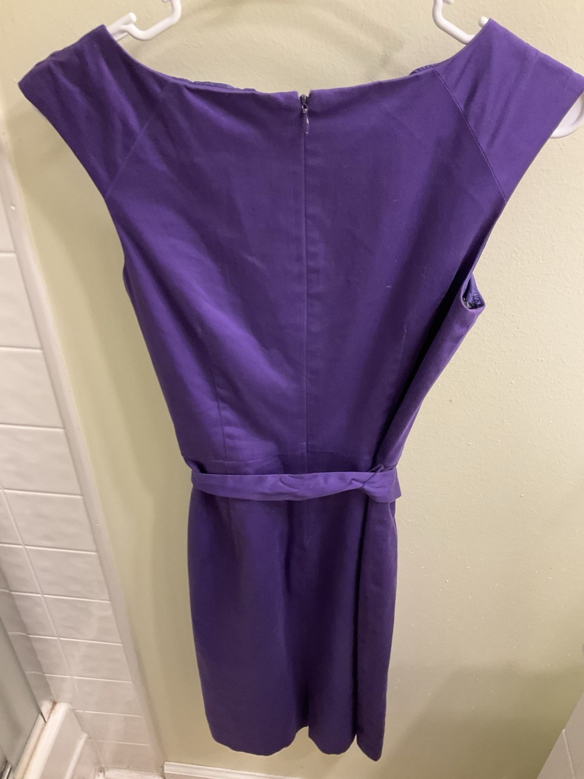 Calvin Klein sleeveless pencil dress purple pleated belt knee length size P