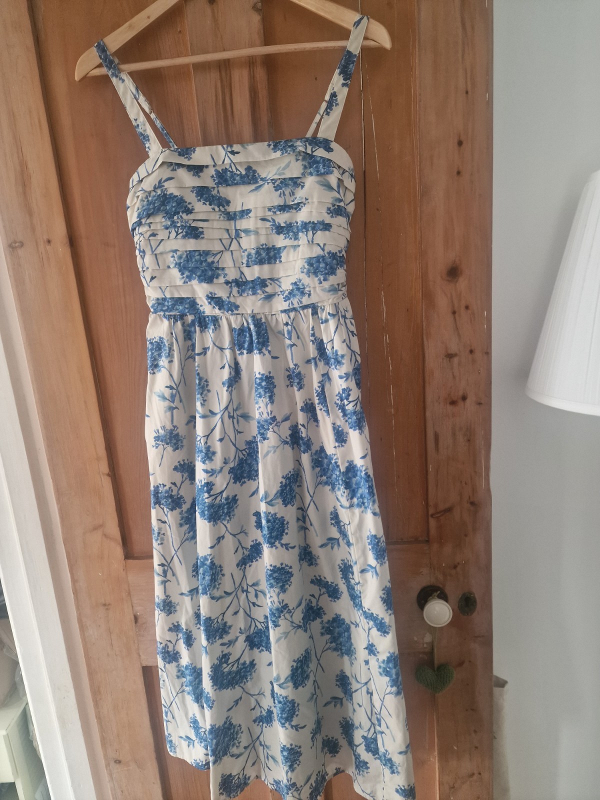 Abercrombie & Fitch S Blue/White Floral Square Neck Midi Cotton Dress