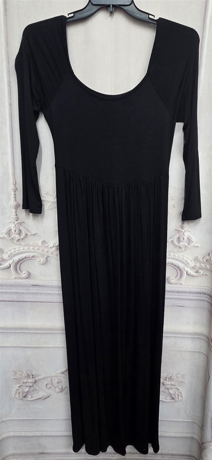 NEW 24seven Comfort Apparel M Off Shoulder Empire Waist Maxi Dress Black