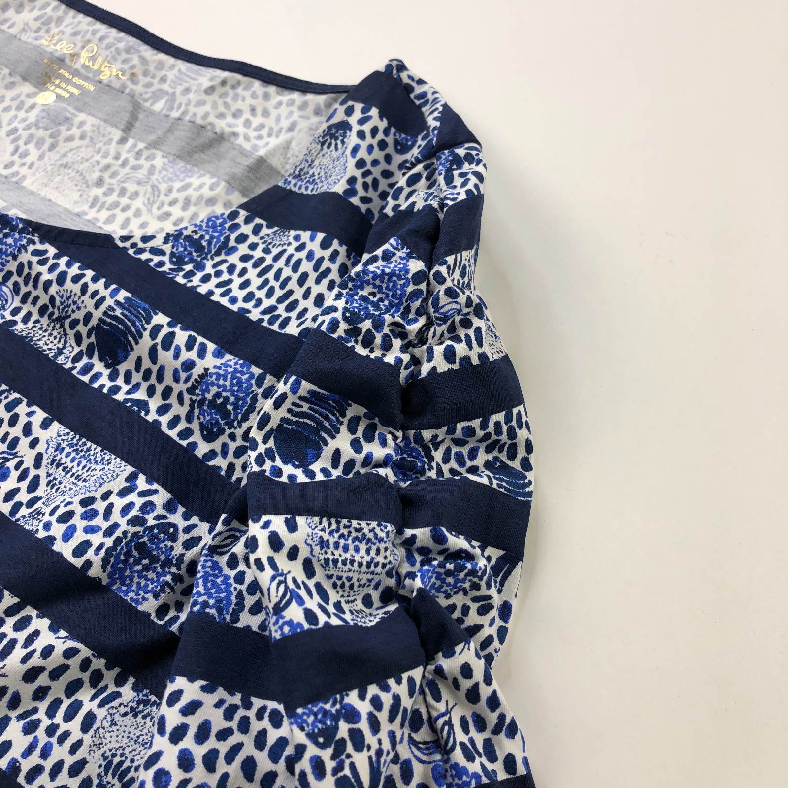Lilly Pulitzer XL 100% Pima Cotton Above Knee T-Shirt Dress Blue All Over Print