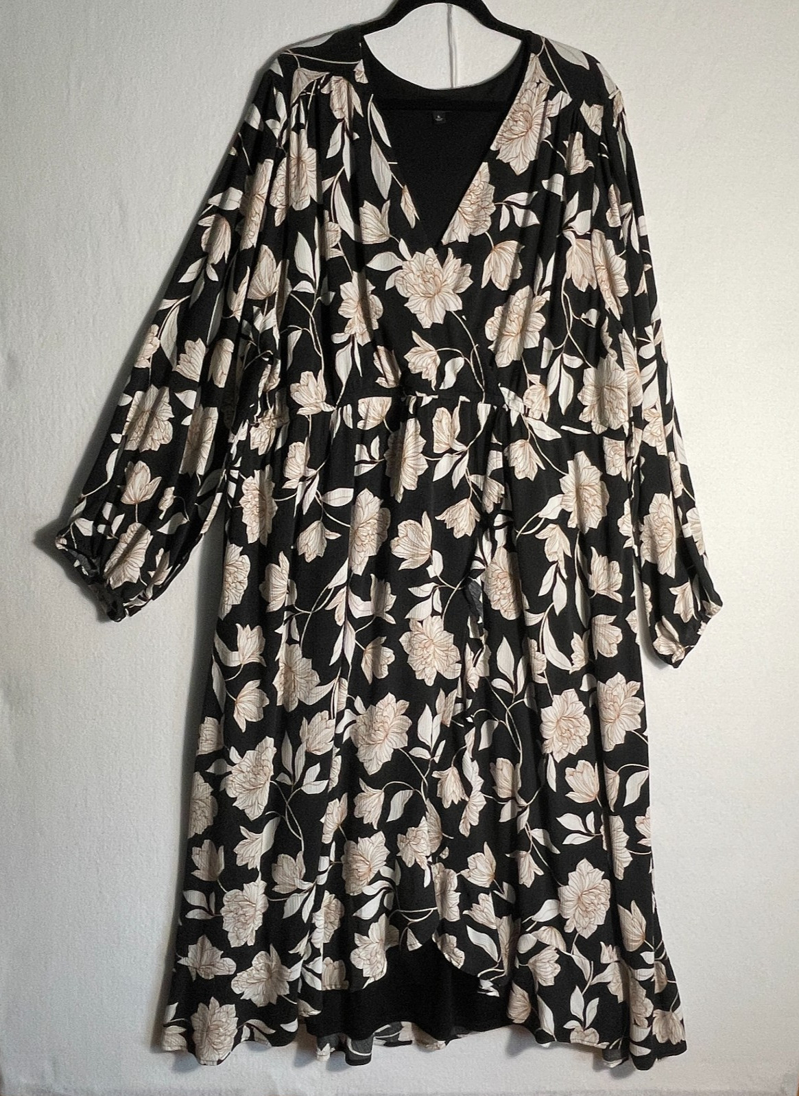 Womens Black Maxi Dress Ruffle Floral Boho Chic Peasant Cottagecore Sz 24