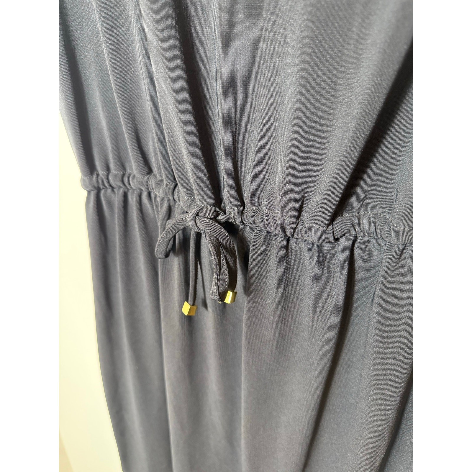 Boston Proper XS Black Jersey Drawstring Waist Travel Dress Non Wrinkle EUC