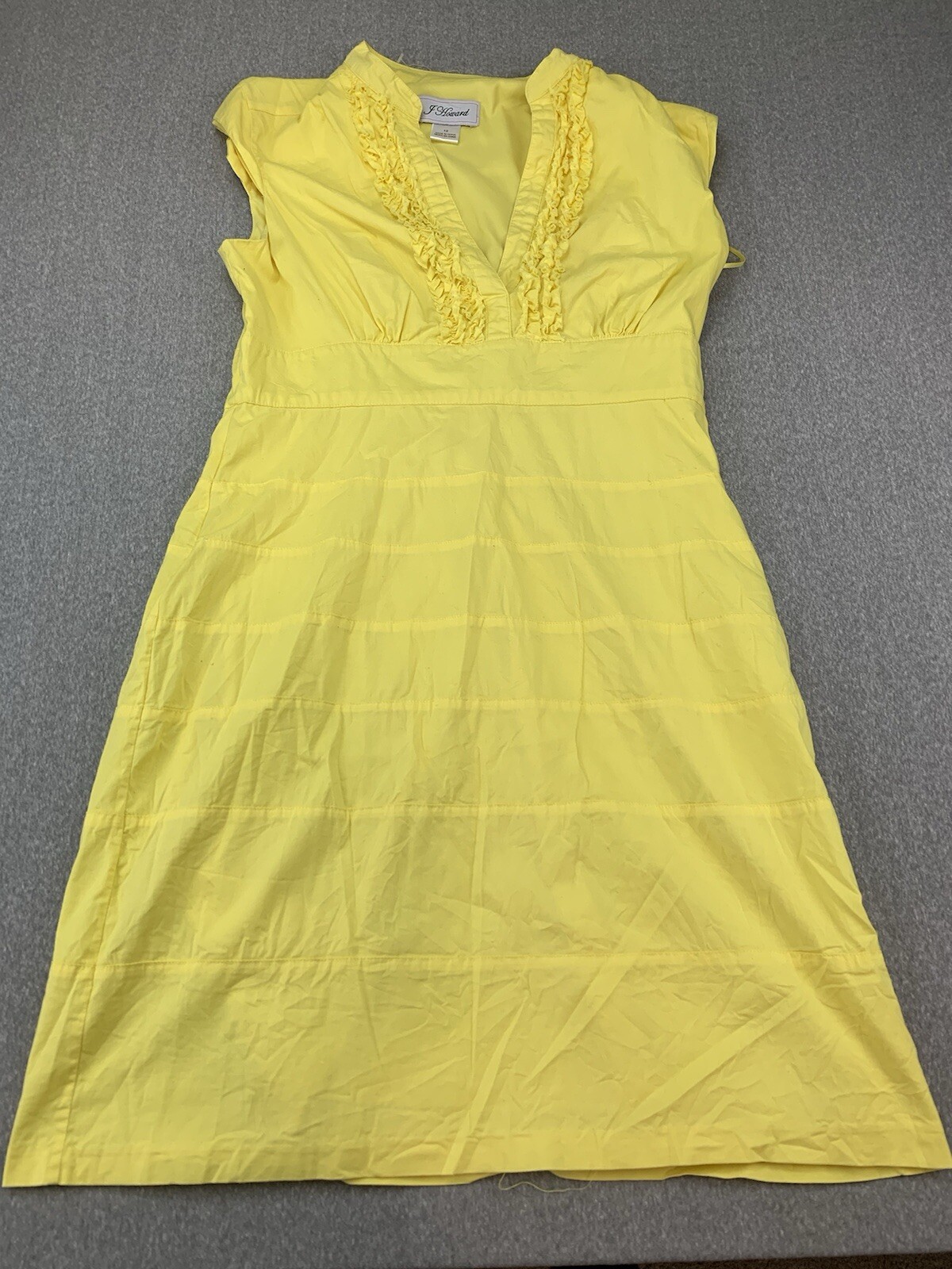 J Howard Sheath Dress Women 12 Sunny Yellow Sleeveless Ruffle top Cottage Core
