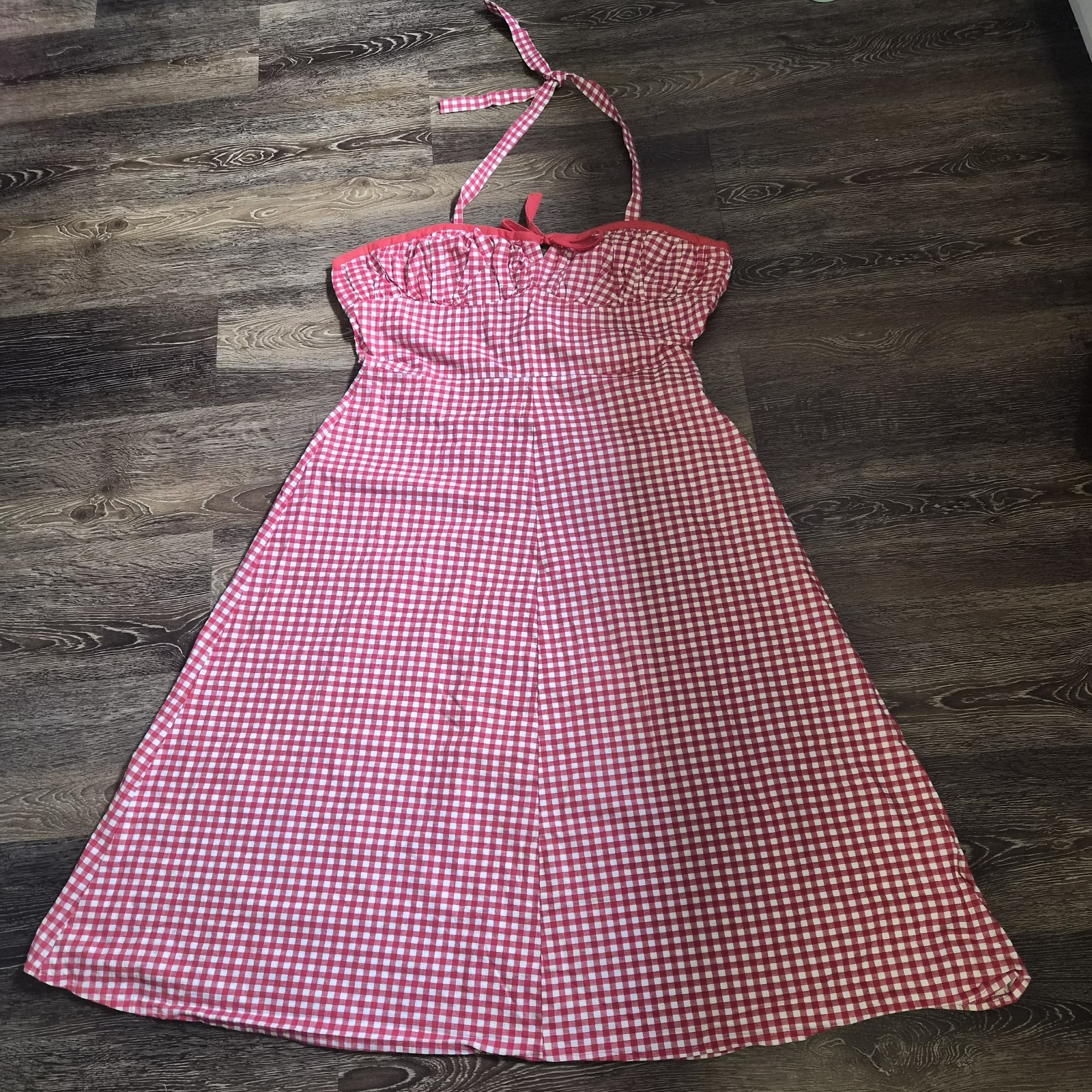 Unbrand Red White Gingham Milkmaid Country Cottage Hulter Dress Women 2x Pinup