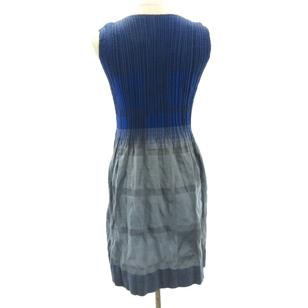 Issey Miyake ISSEY MIYAKE Disappearing Pleats Tunic Dress Check Blue 2 Approxima