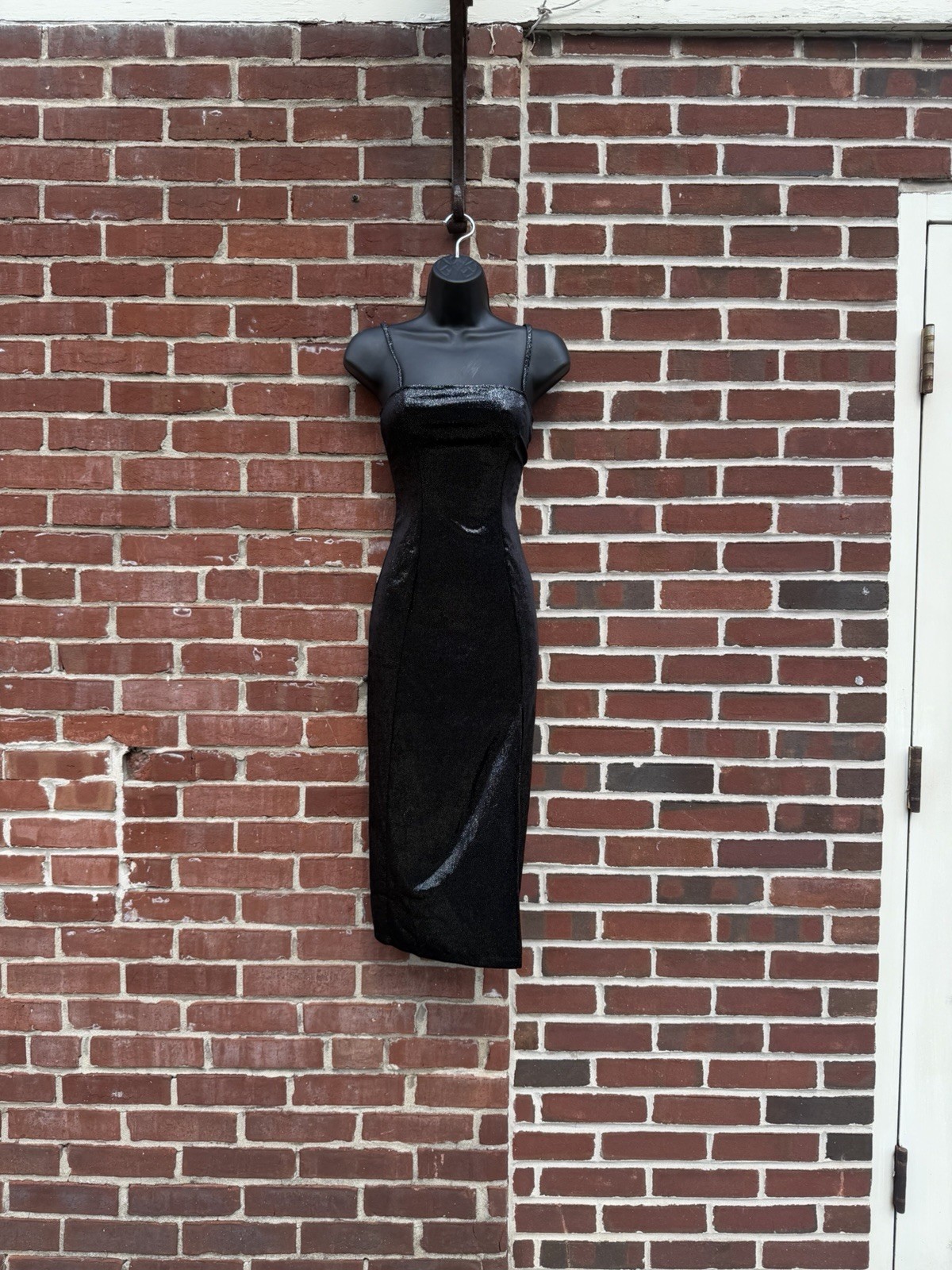 H&M Women’s Black Solid Square Neck Strappy Sleeveless Bodycon Midi Dress XS