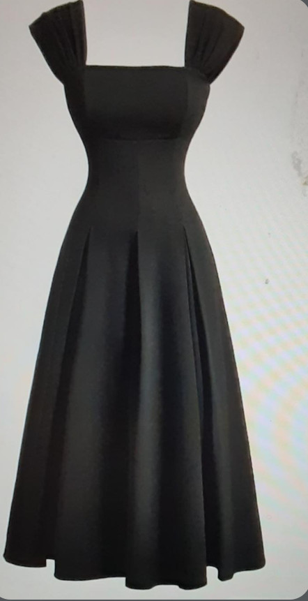 Black dress with Square Neckline and Shell Runched Sleeves
