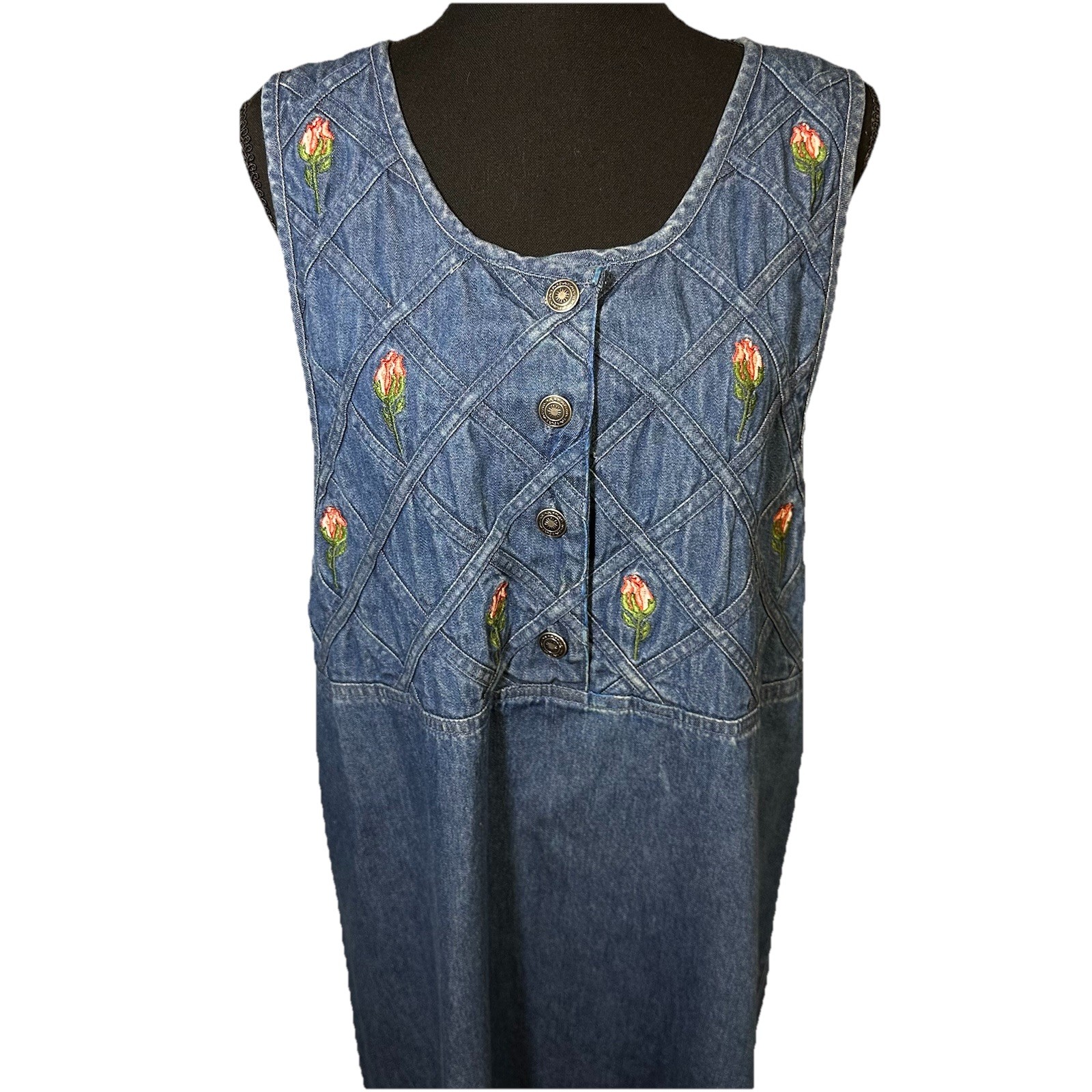 Premier International Embroidered Denim Jumper Dress MED Maxi Cottagecore