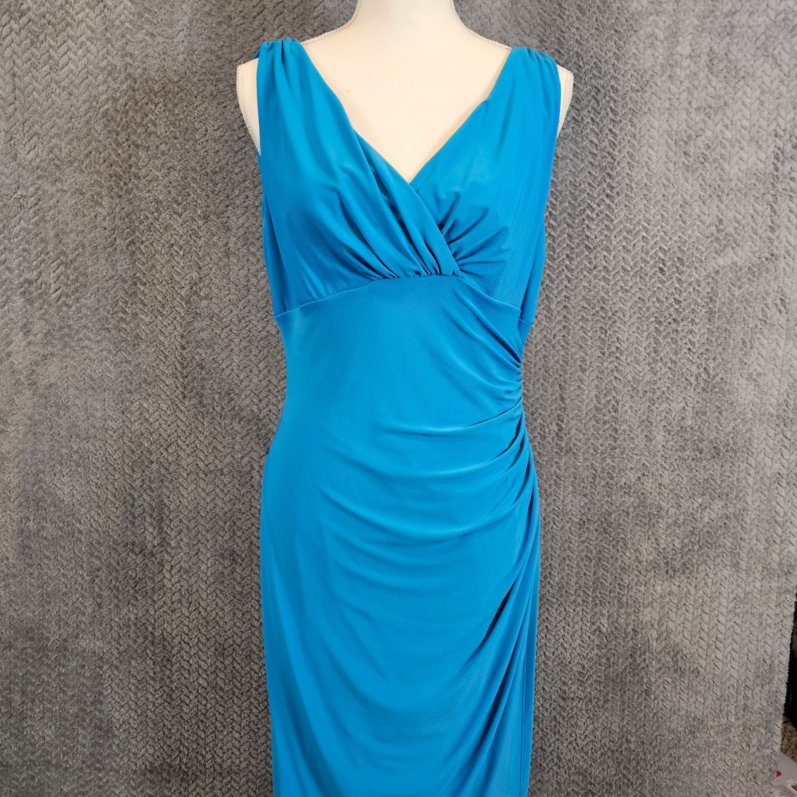 Lauren Ralph Lauren Turquoise Blue Ruched V-Neck Sleeveless Sheath Dress 12