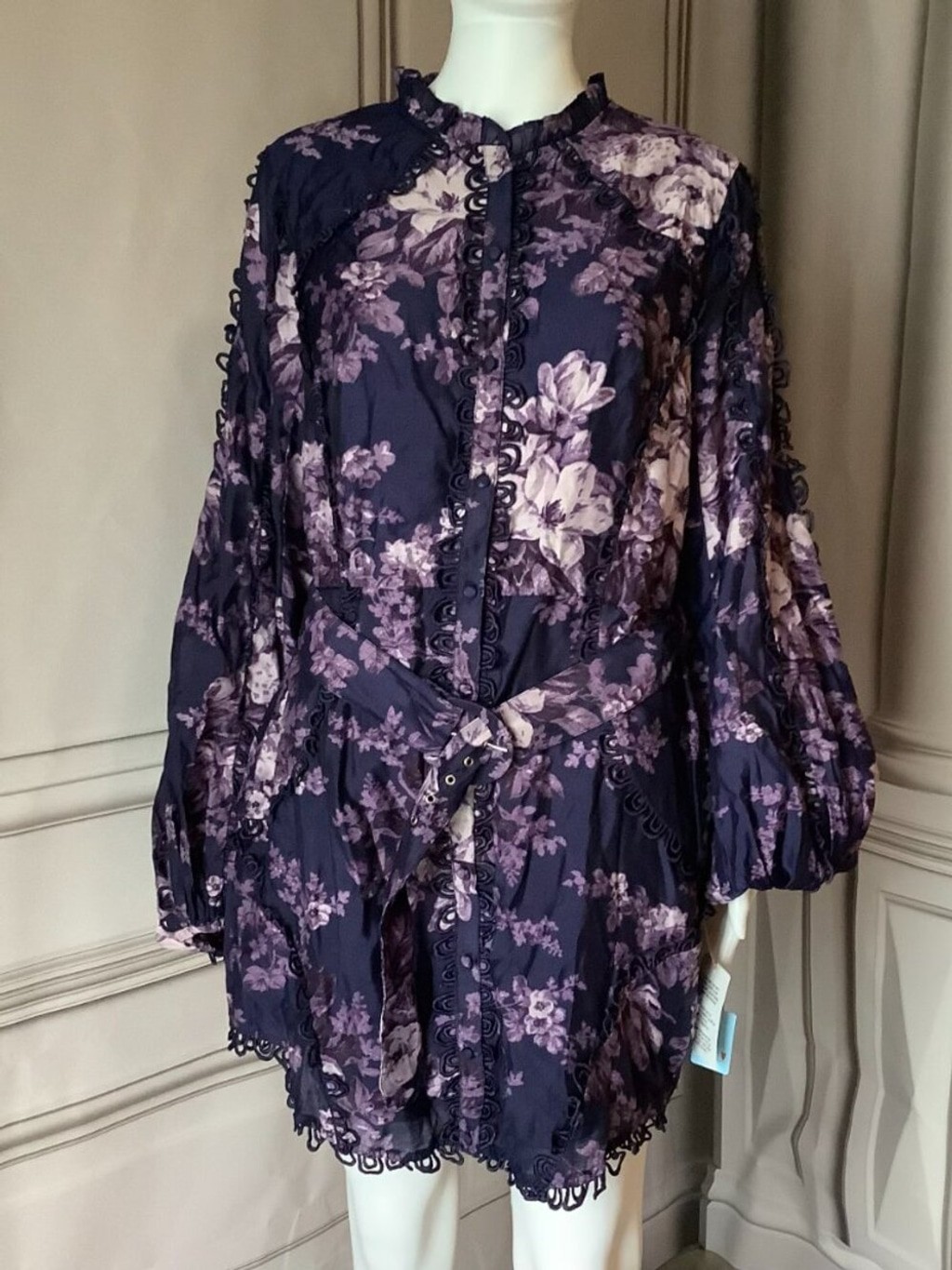 ✨AASOS DESIGN High Neck Long Sleeve Mini Dress – Dark Floral Multi – Size 12 – N