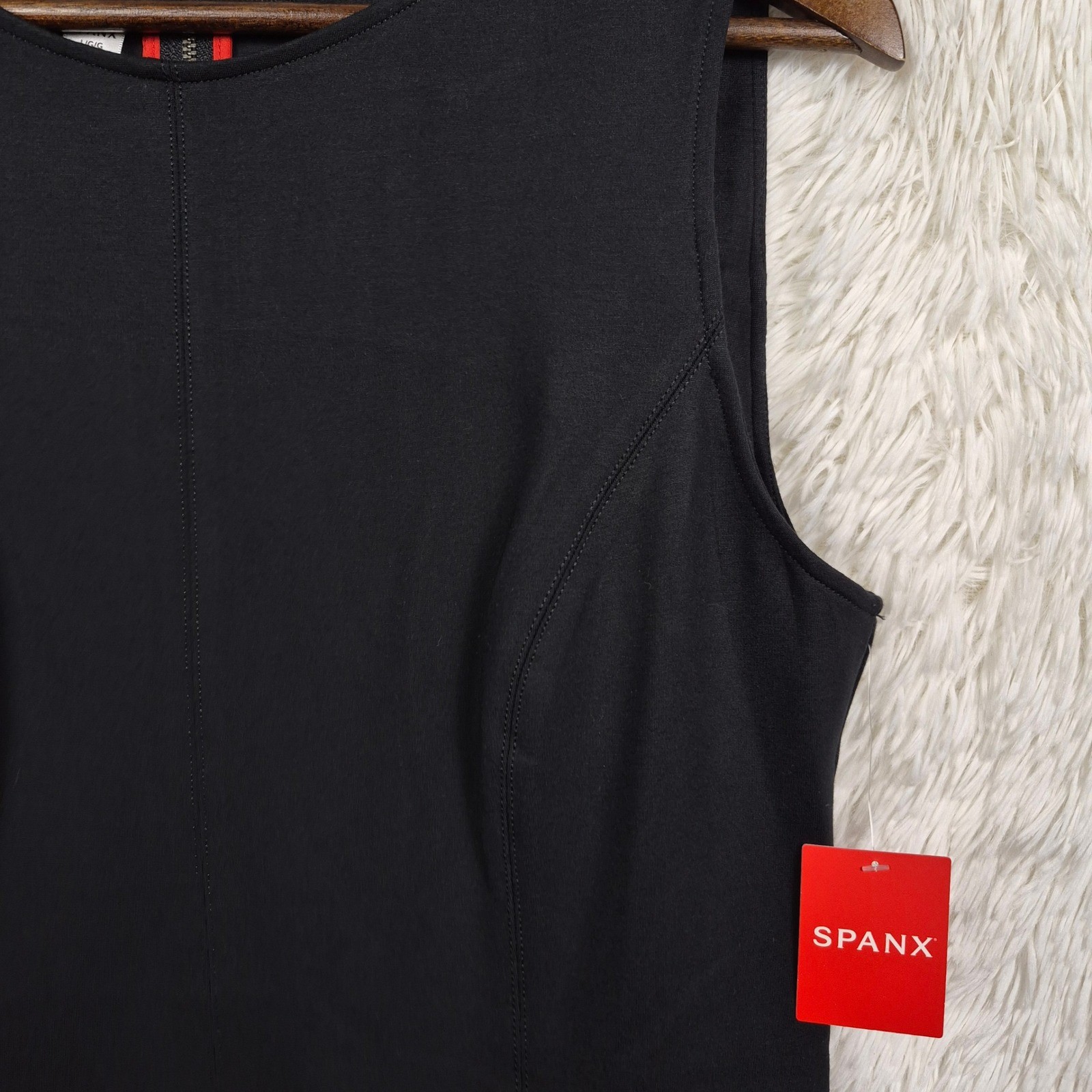Spanx The Perfect Fit & Flare Dress Classic Black Sleeveless Pockets Large Ponte