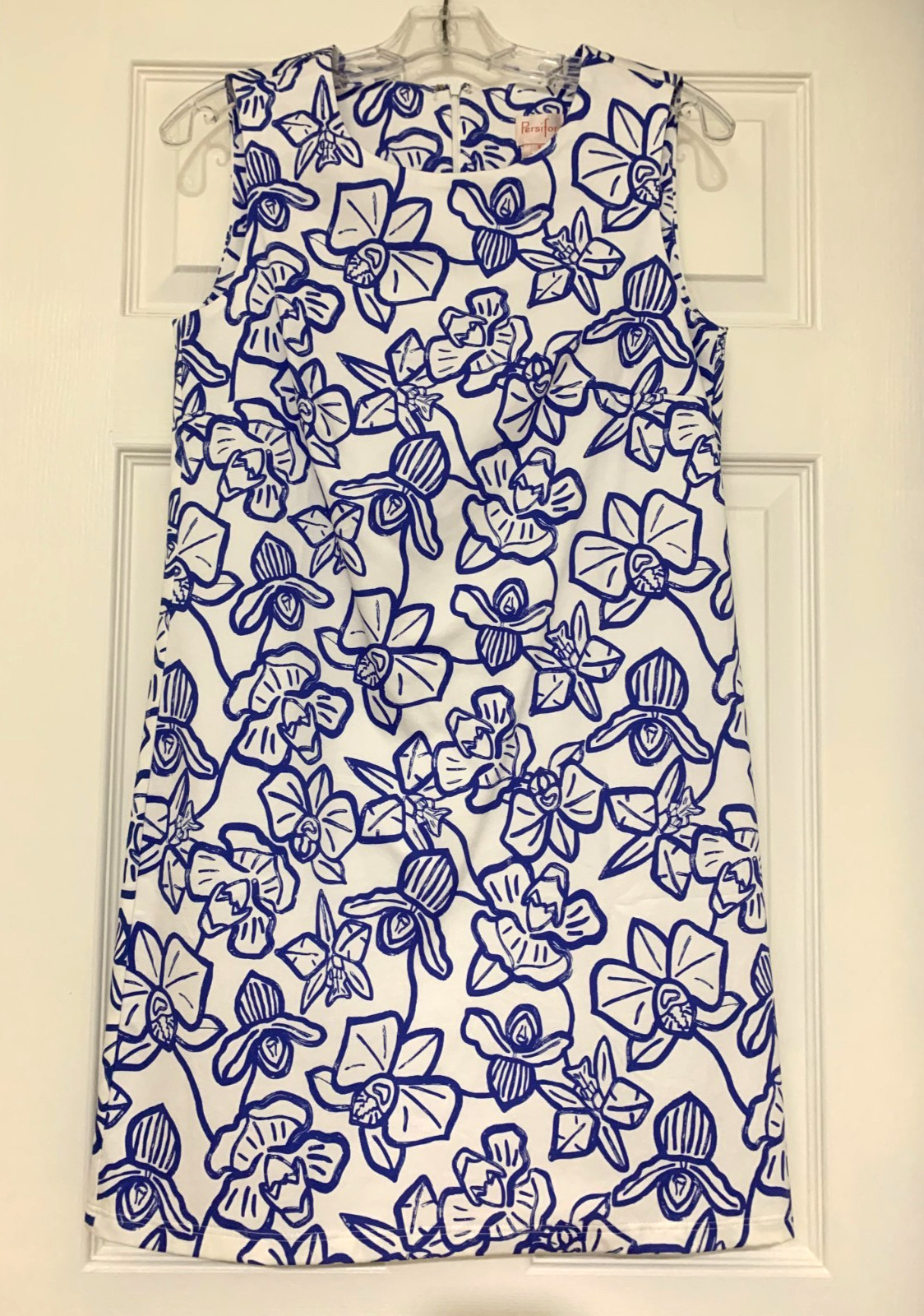 NWOT Persifor Margot Stretch Cotton Shift Dress Small 0 2 4 Blue Floral Orchid