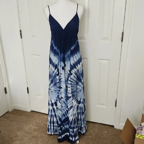 Gypsy05 Tie Dye Maxi Dress Blue Small 100% Cotton Womens