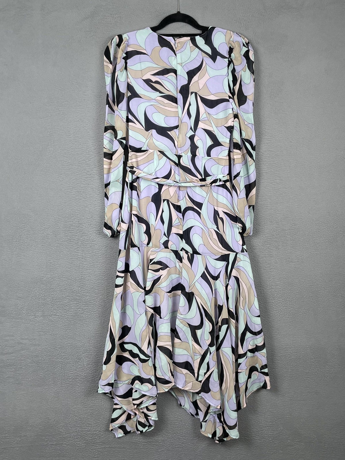 Calvin Klein Dress Womens 4 Purple Wrap Asymmetric Chiffon Puff Sleeve Belted