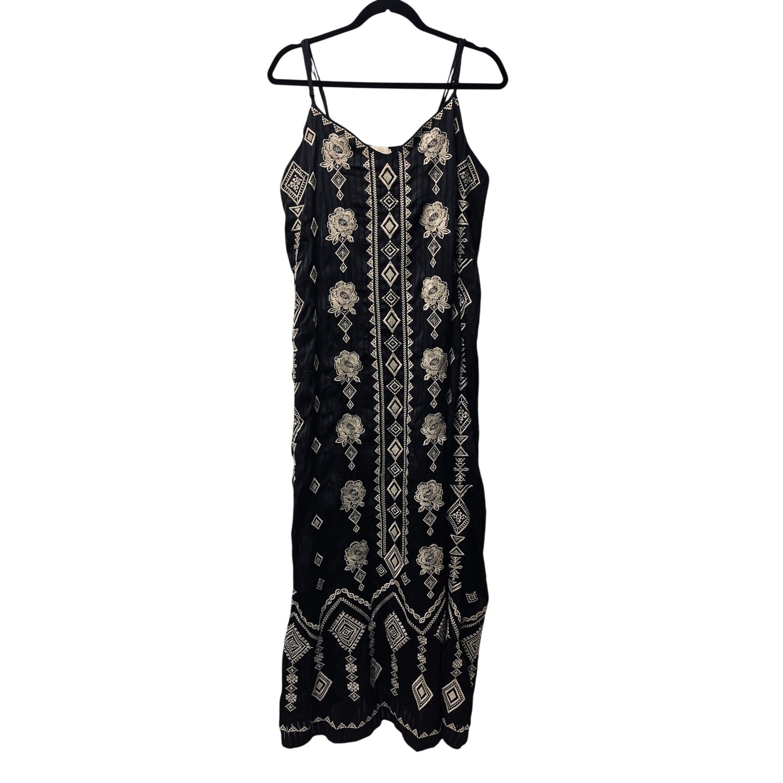 Savanna Jane Embroidered Maxi Dress 1X Black Cream Ren Faire Gypsy Romantic Y2K