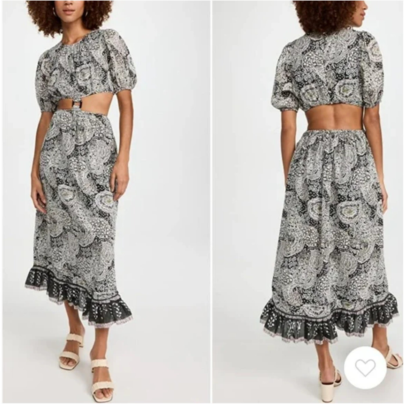Cleobella Josephine Ankle Dress Midi Paisley Print Cut-Out Green Women’s Size M