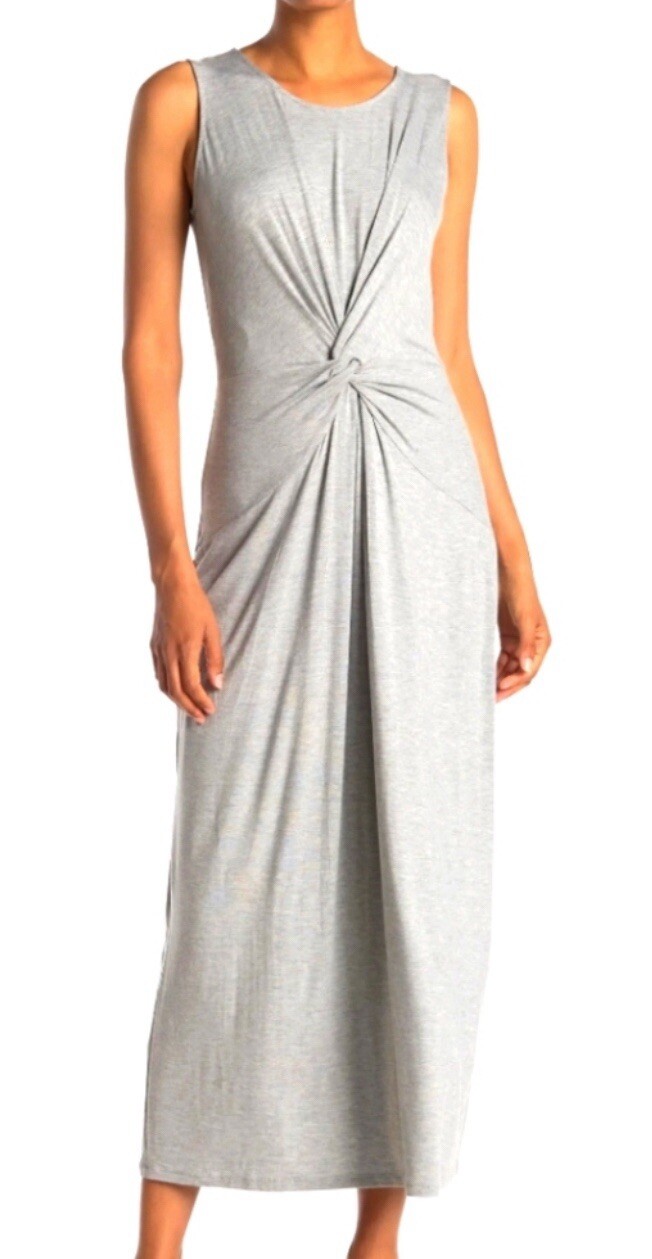 T. Tahari Front Twist Crewneck Women’s Sleeveless Maxi Gray XS Extra Small