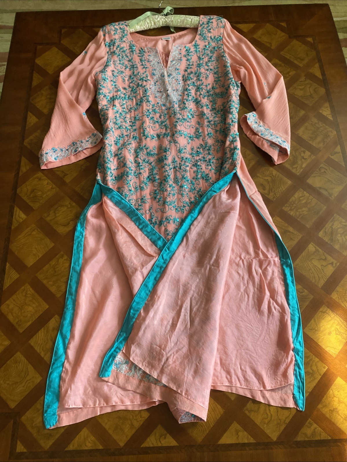 Vintage Sheer Tunic Midi Dress Cover-Up Embroidered Size S Artsy Boho OOAK New