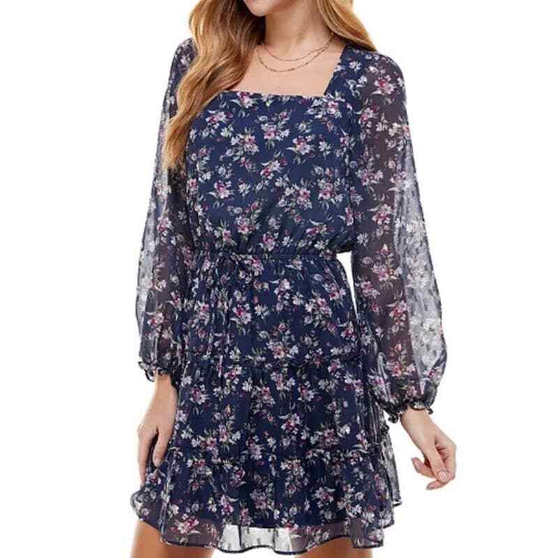 Crystal Doll NWT $52 Metallic floral skater dress DRY GOODS