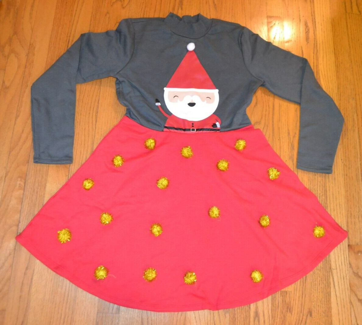 Mighty Fine Women’s Long Sleeve Red Santa Claus Pom Pom Dress Size: X-Large NWT
