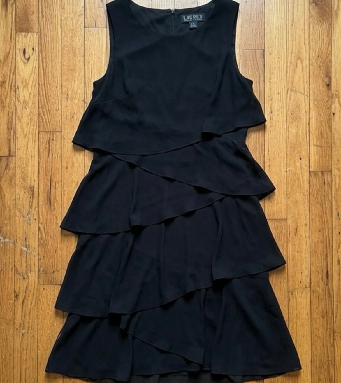 Lauren Ralph Lauren Black Tiered Georgette Cocktail Dress Size 6 Sleeveless LBD