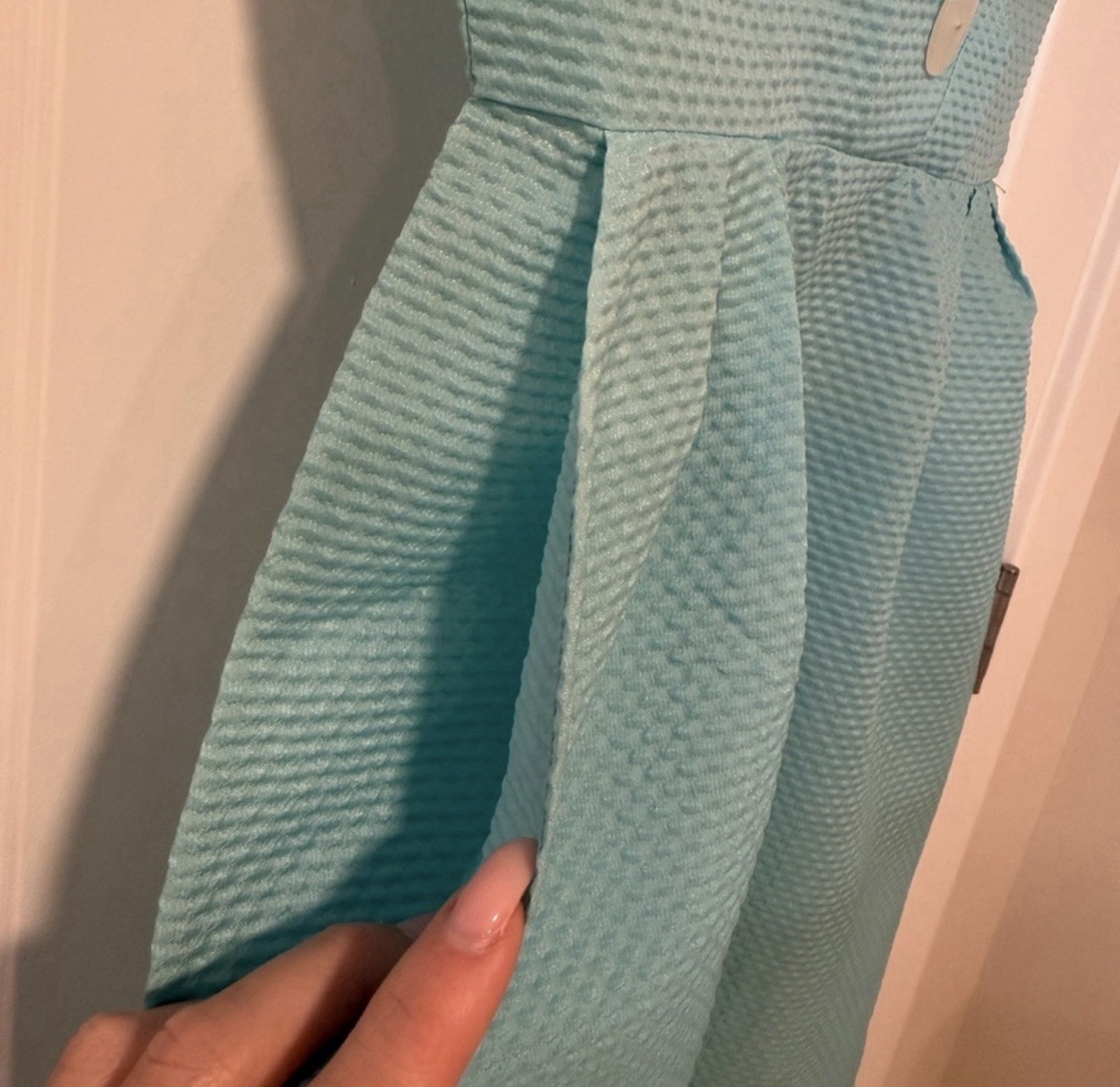 Vintage Pale Blue Dacron Polyester A-Line Dress Size 12 Cap Sleeve V-Neck