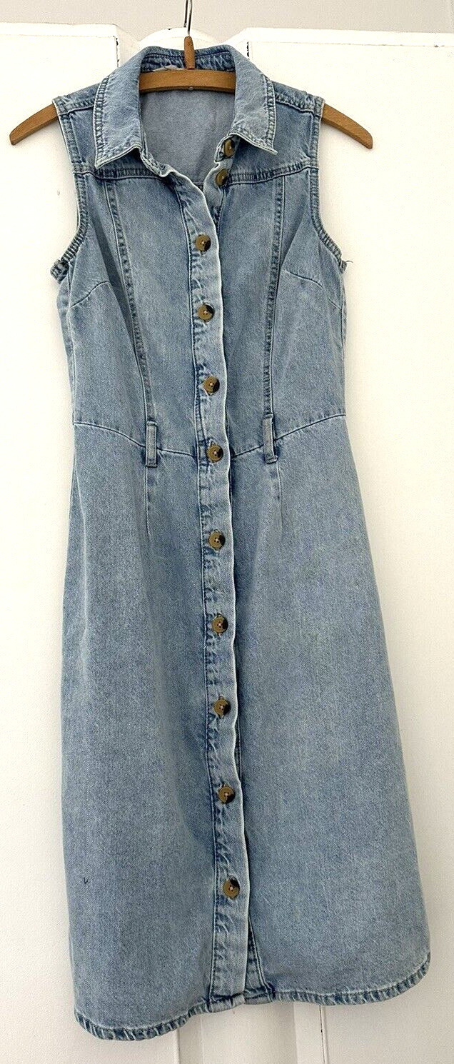 F&F. BLUE DISTRESSED DENIM BUTTON THROUGH SHIRT DRESS. SIZE 6