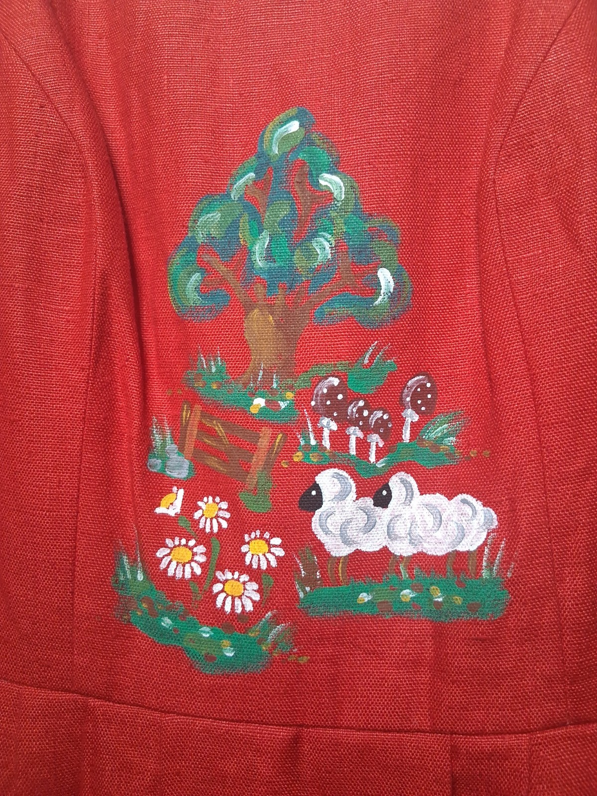 Sportalm Austrian Vtg Linen Red Maxi Sleeveless Dress Printed Front Size EU 40