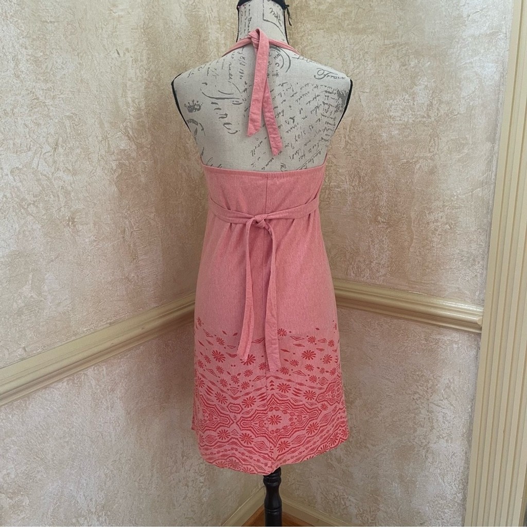 Athleta Bohemian Halter Peach Orange Pinkish Cotton blend Jersey Dress Sz Medium