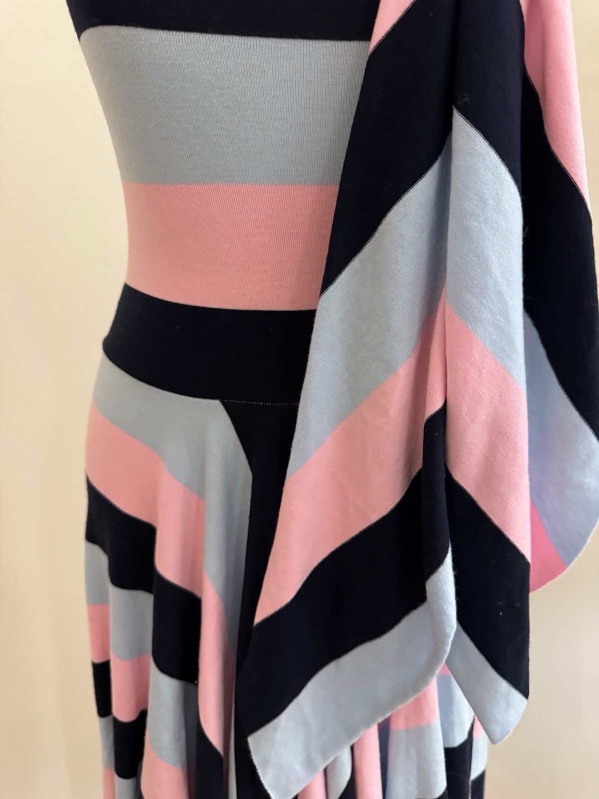 Tiffany Alana Strapless Pink Blue Black Striped Dress Sleeveless M/L Vintage Y2K