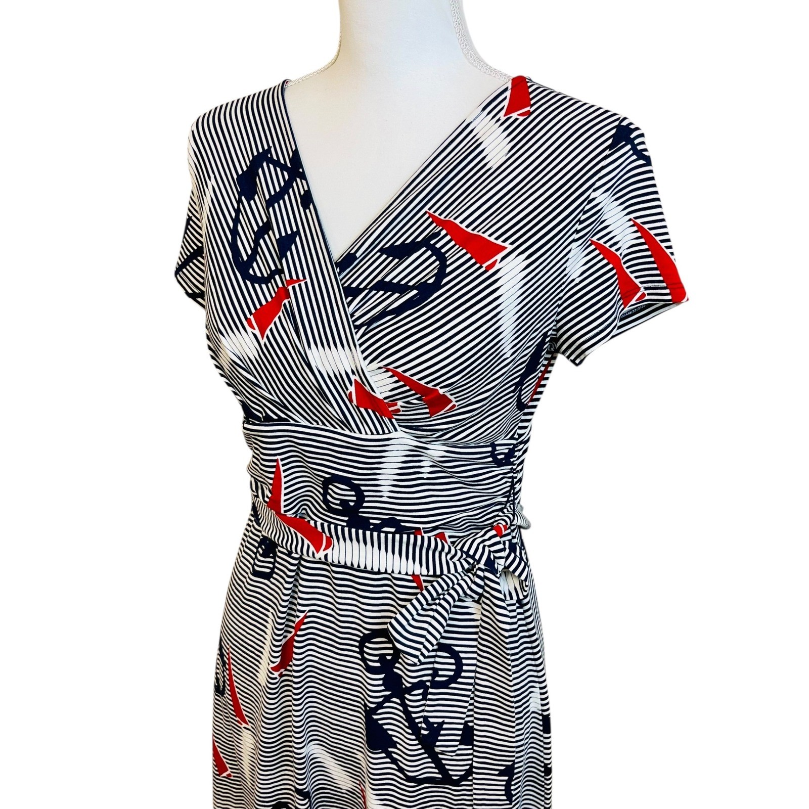 TALBOTS Striped Nautical Anchor Dress S P Fisherman Nautical Coastal Preppy