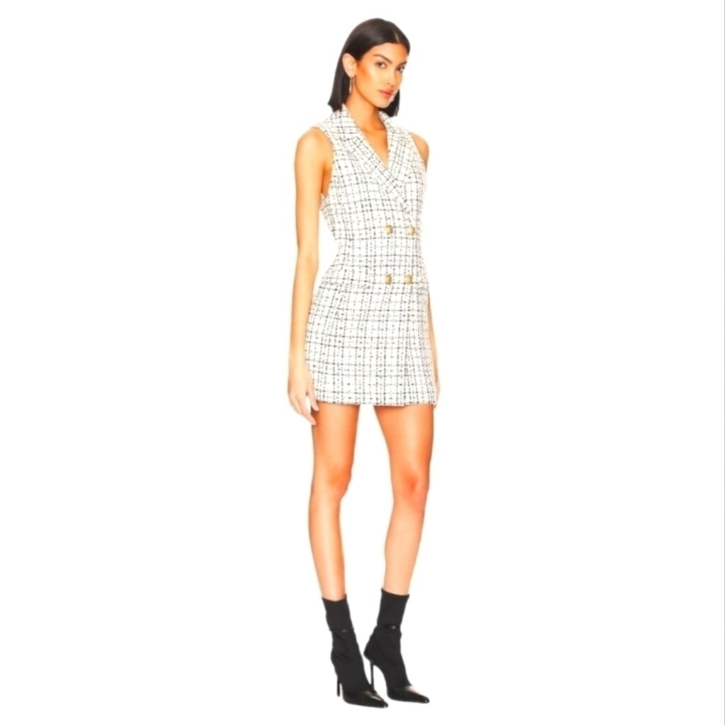 Alice + Olivia Jordy Double Breasted Wool-Blend Tuxedo Dress