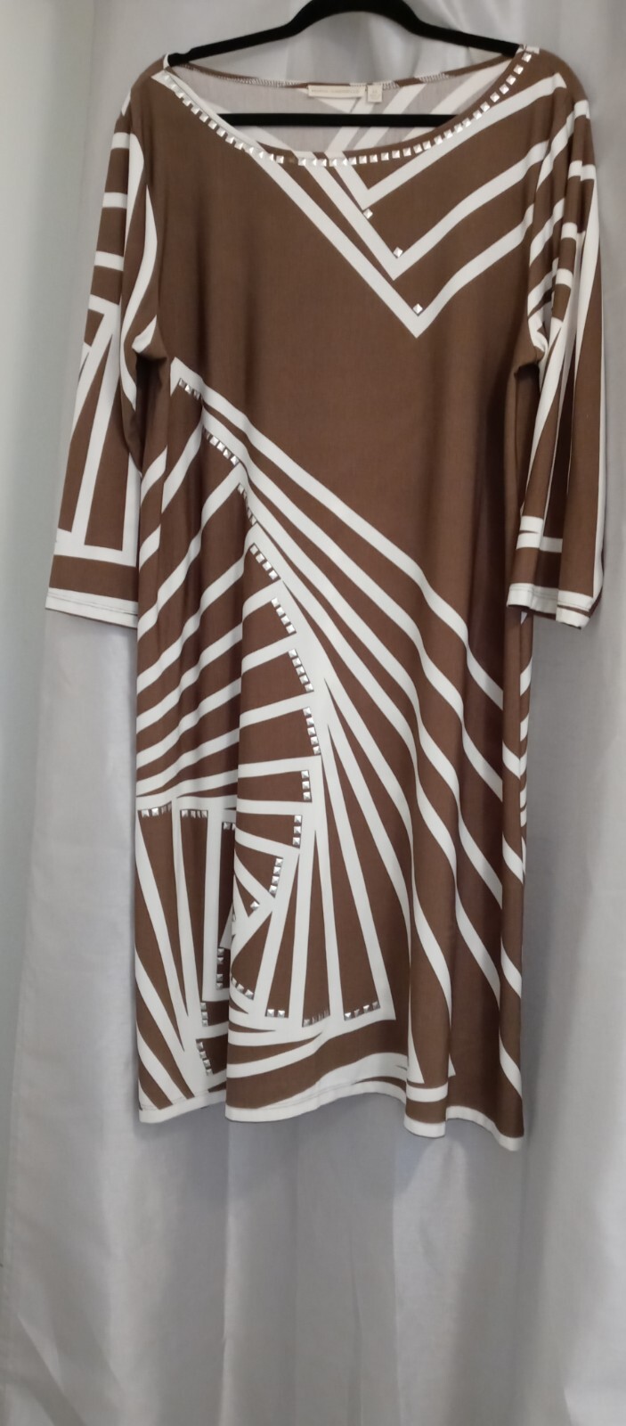Maria Gabrielle Classic A Line Dress Taupe And White 2XL