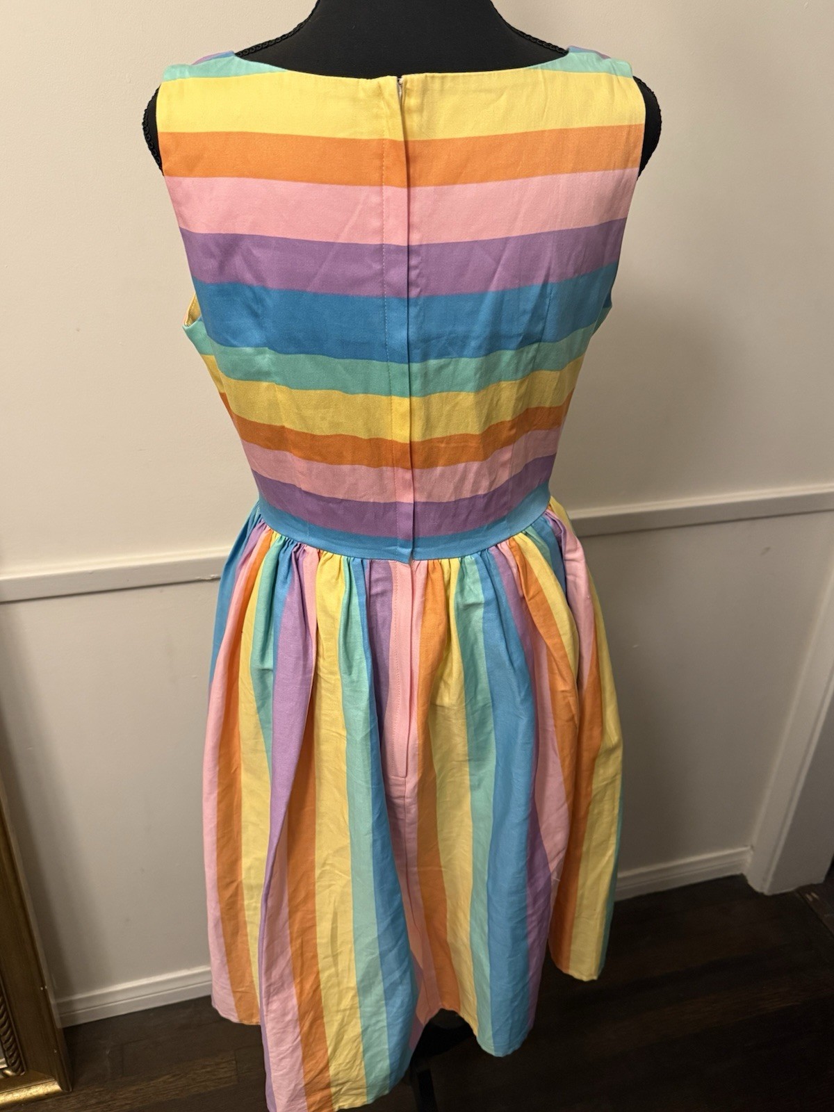 ModCloth X Collectif Rainbow Stripe Dress M Retro Rockabilly Pastel Swing Dress