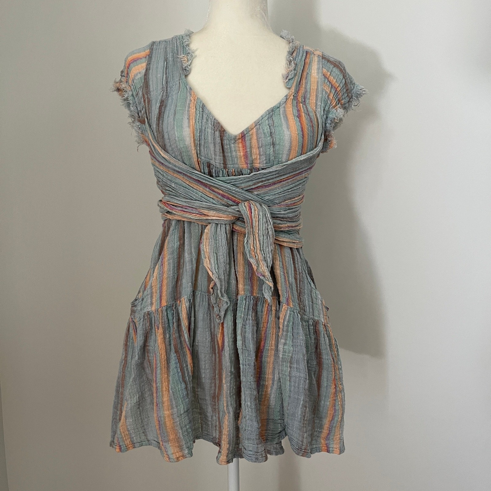Free People FP One Maia Striped Wrap Mini Dress Small