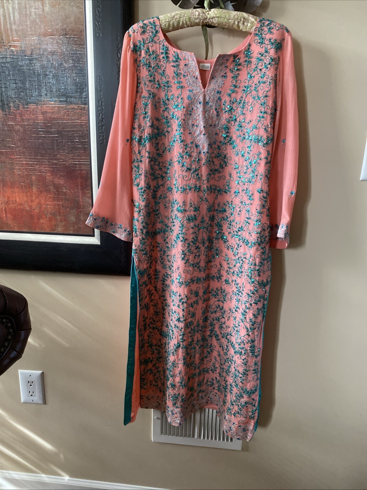 Vintage Sheer Tunic Midi Dress Cover-Up Embroidered Size S Artsy Boho OOAK New