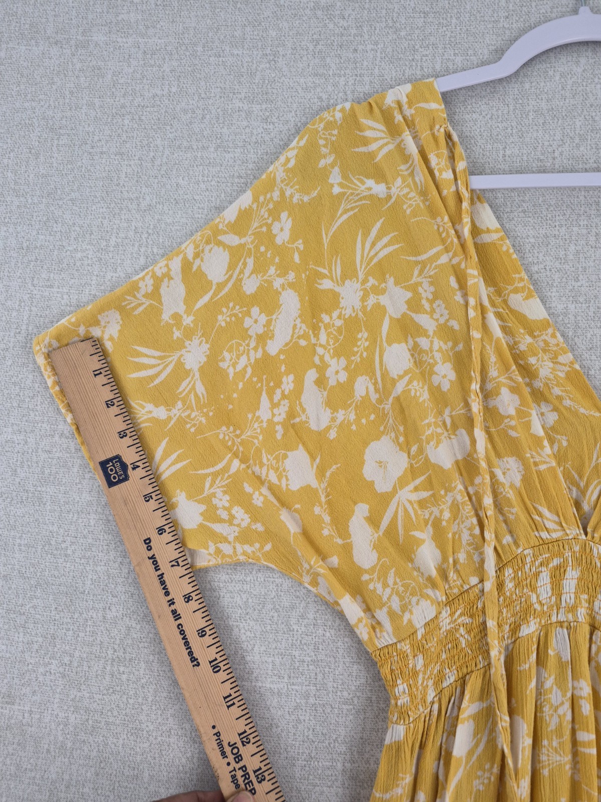 Yellow White Floral V-Neck Smocked Hi-Low Ruffle A-Line Dress M RN 137360