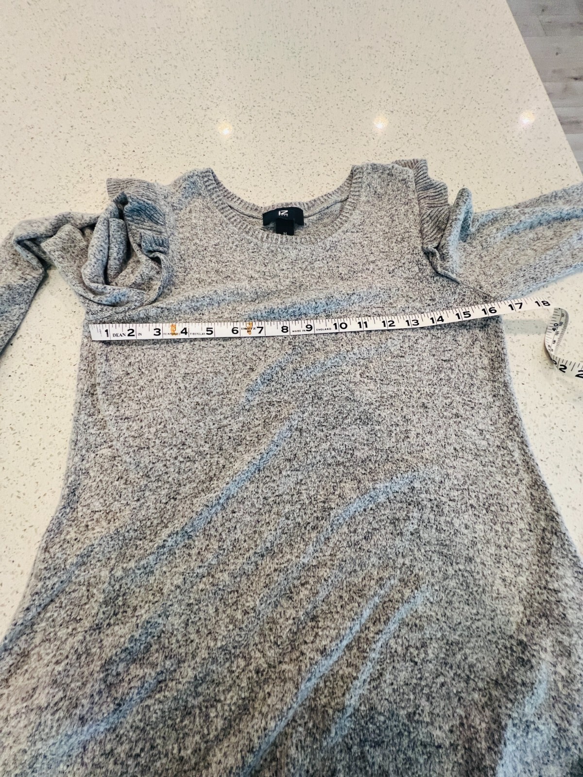 Iz Byer Soft Ruffle Sleeve Sweater Dress Gray EUC