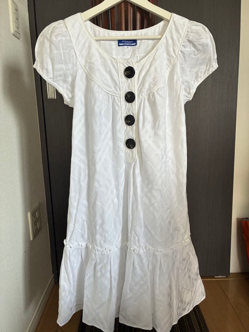 BURBERRY BLUE LABEL Short-Sleeved Dress, White, Size 38
