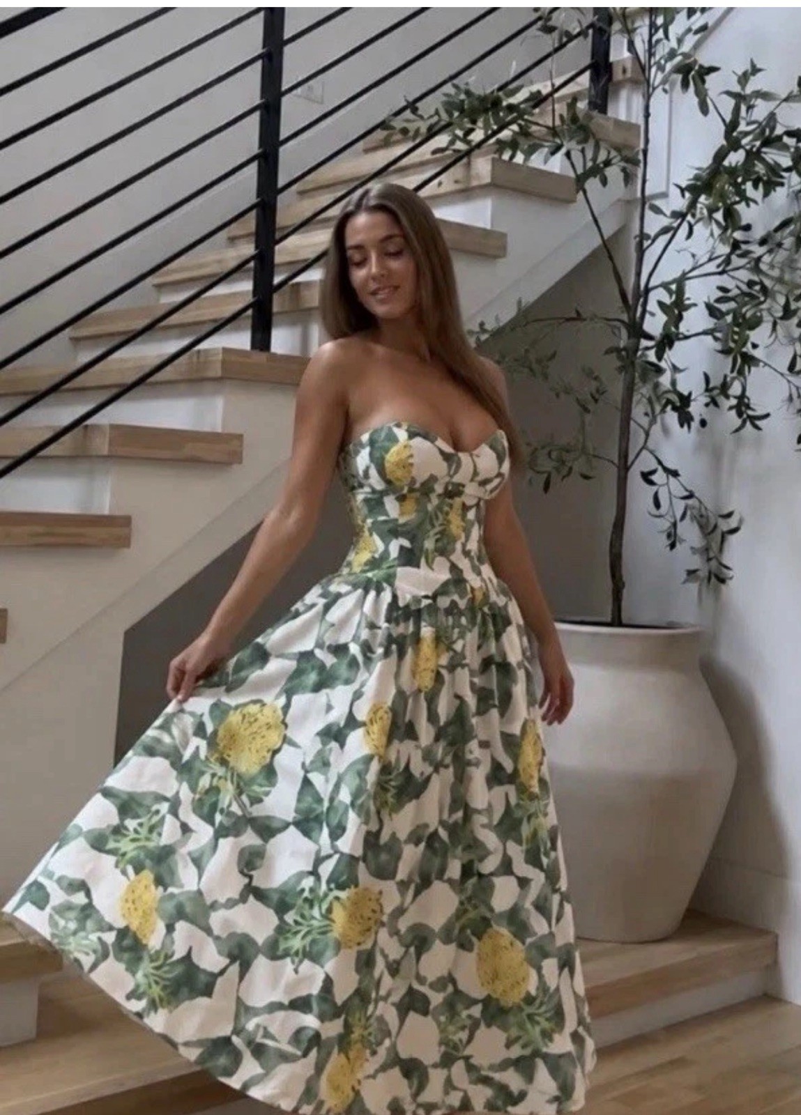 Zara 2026 Pineapple Fruit Print Corsetry Strapless Midi Dress Size XXL3152/391