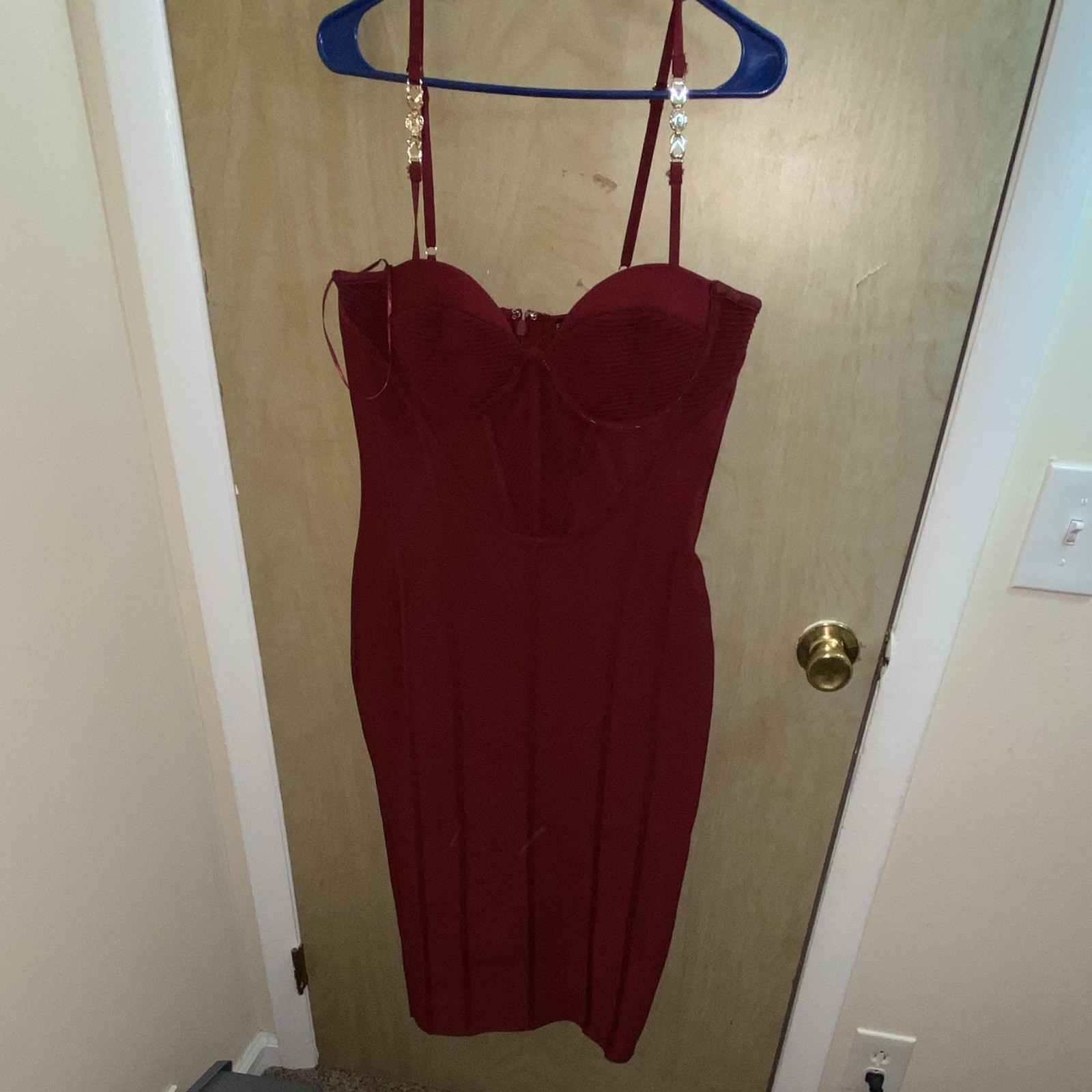 Fashion Nova Burgundy Sweetheart Bandage Bodycon Midi Dress Strappy XL