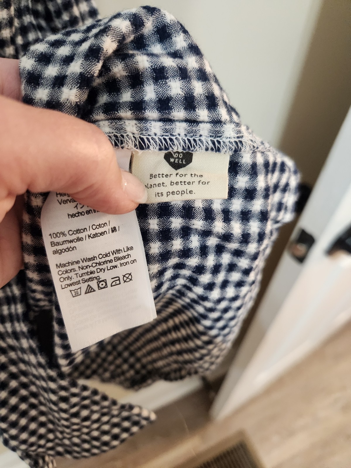 Madewell Gingham Tiered Mini Dress Blue White Cuff Sleeve Button Front XS