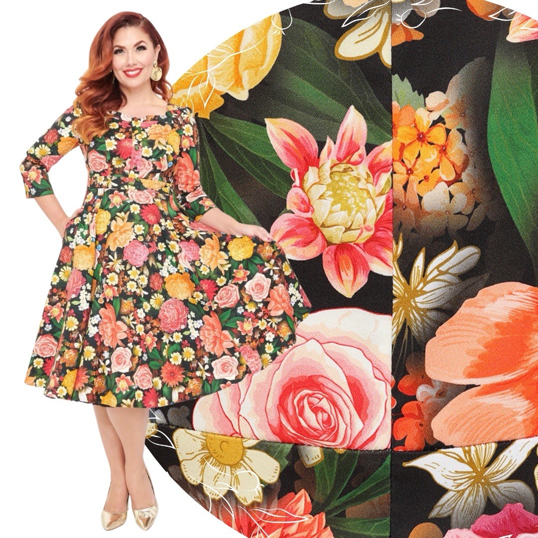 Unique Vintage Hearts & Roses Black Floral Cassidy Swing Dress, NWT!