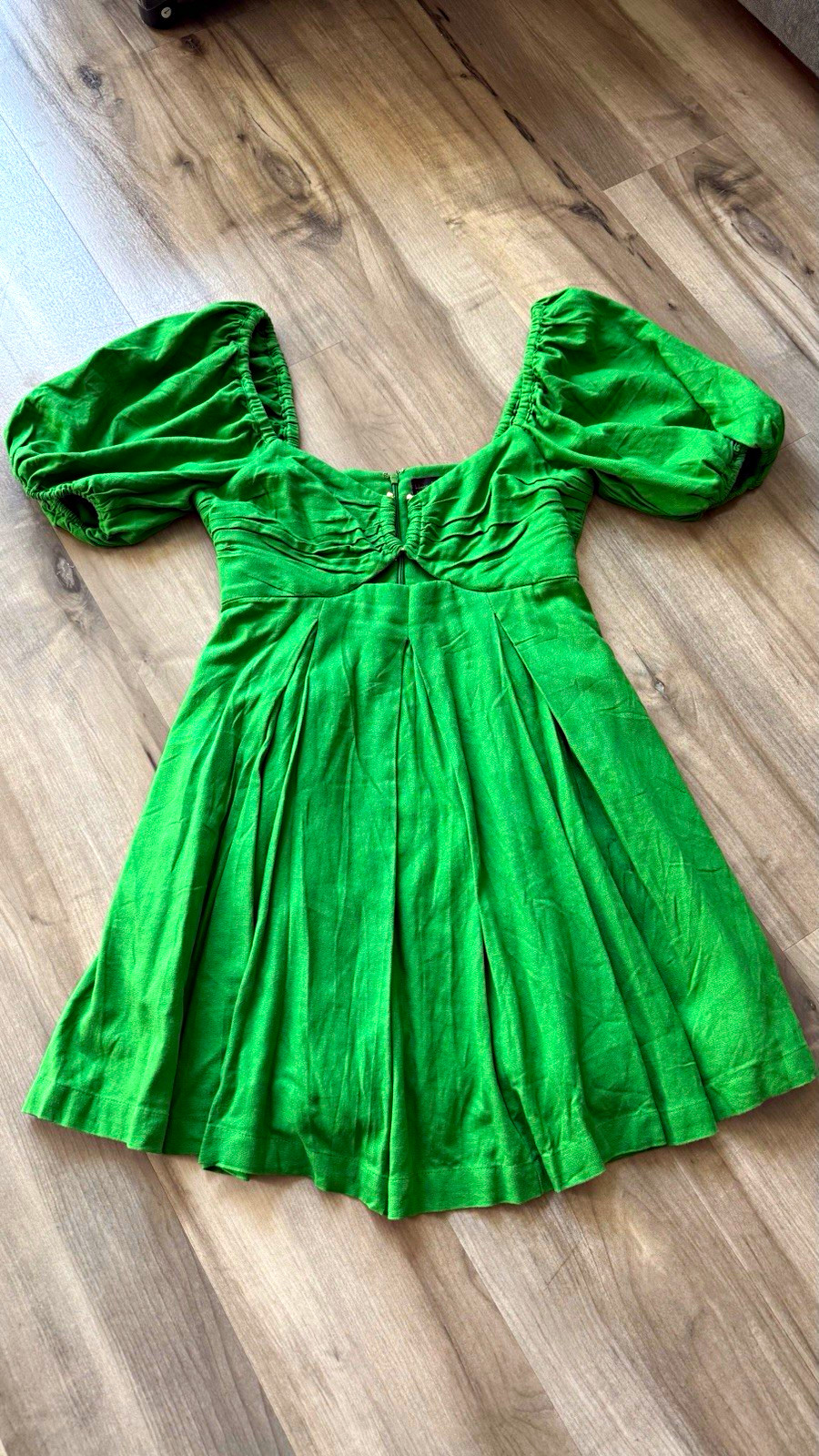 House of Harlow 1960 Green Square Neck Puff Sleeve Fit & Flare Mini Dress S