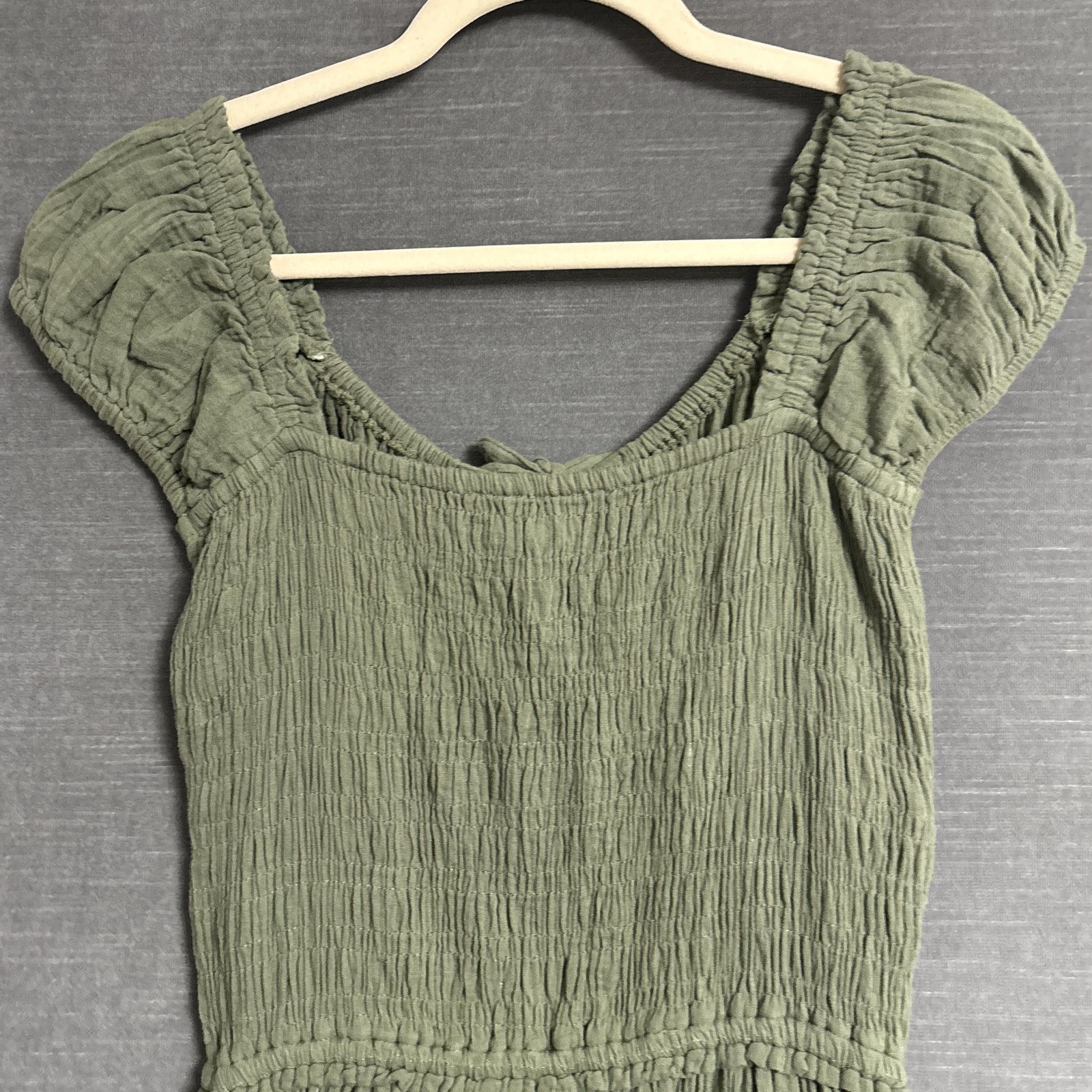 NEW Sim Sam Dress M Green Milkmaid Smocked Puff Gauzy Dainty Romantic Midi Maxi